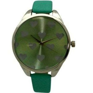 Olivia Pratt Heart Print Face Leather Strap Watch